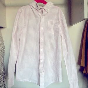 LS button down white shirt with pink cross hatch pattern.  EUC Janie & Jack